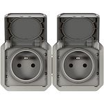Prise de courant 2x2P+T horizontale Plexo composable gris