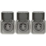 Prise de courant 3x2P+T horizontale Plexo composable gris