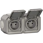 Prise de courant 2x2P+T horizontale Plexo complet saillie gris