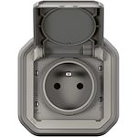 Prise de courant 2P+T Plexo complet encastré gris