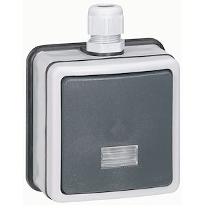 Interrupteur ou va et vient simple série AKYA étanche 10A 220V coloris gris  clair avec voyant