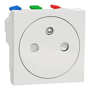 Prise 2P+T FR 90° affleurant raccord rapide Unica NU305220 Blanc  antibactérien mécanisme seul Schneider Electric