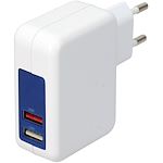 Chargeur 2 USB A F - sur secteur 230V - 5V/2.4A (Smart Charge)+1A - 17W - blanc