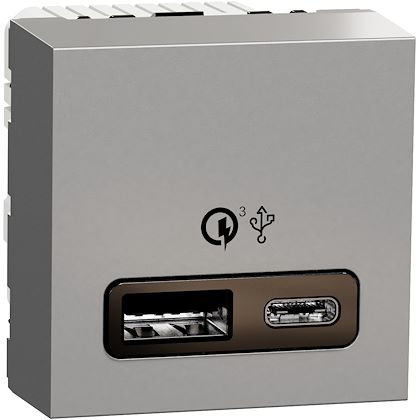 Schneider Electric Nu Unica Prise Chargeur Usb Double Rapide 18w 3 4a Type A C 2 Mod Alu Rexel France